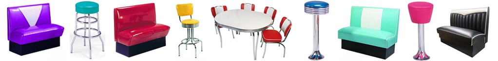 Vitro offers a full line of 1950's style diner furniture including bar stools, tables, and booths.
