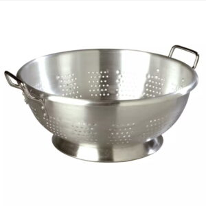 perforated aluminum colander with two handles