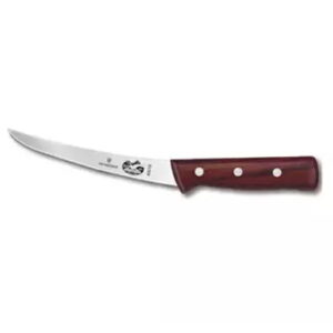 boning knife with curved blade and riveted wooden handle