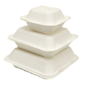 three stacked styrene takeout containers