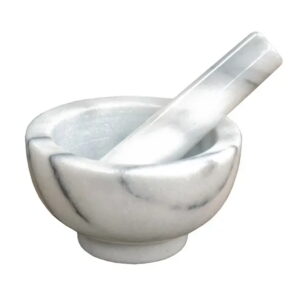 white marble mortar with matching pestle