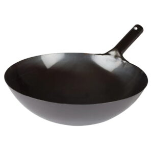 large carbon steel wok with integrated handle