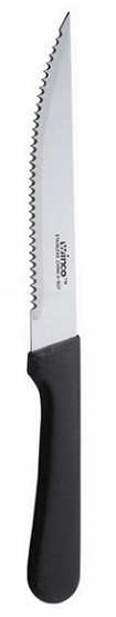 Winco serrated steak knife with black handle