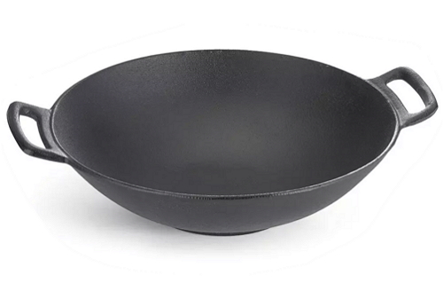 cast iron wok with two handles