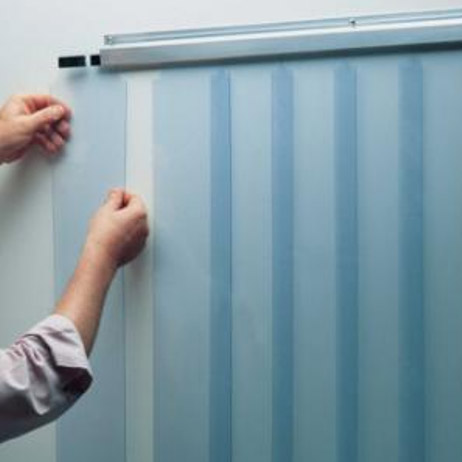 Arctic Blue Line Strip Curtain